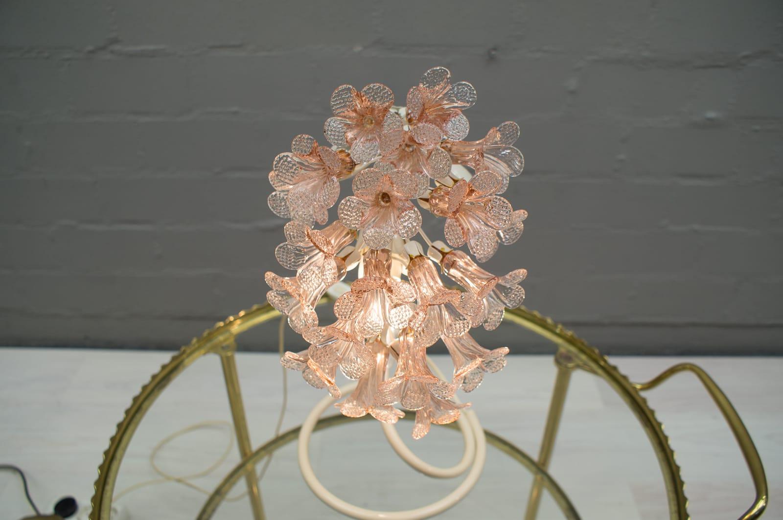 Lacquered Handmade Murano Flower Blossoms Table Lamp, 1960s