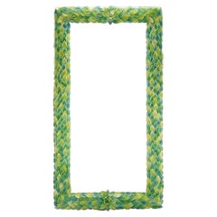 Handmade Murano Glass Verbena Wall Mirror with Green & Yellow Leaves