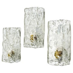 Handmade Murano Ice Glass Wall Lamps, 1970s Kalmar Franken Style - Set of 3