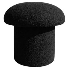 Handmade Mushroom Ottoman in Black Curly Boucle, Accent Seat or Pouf, USA