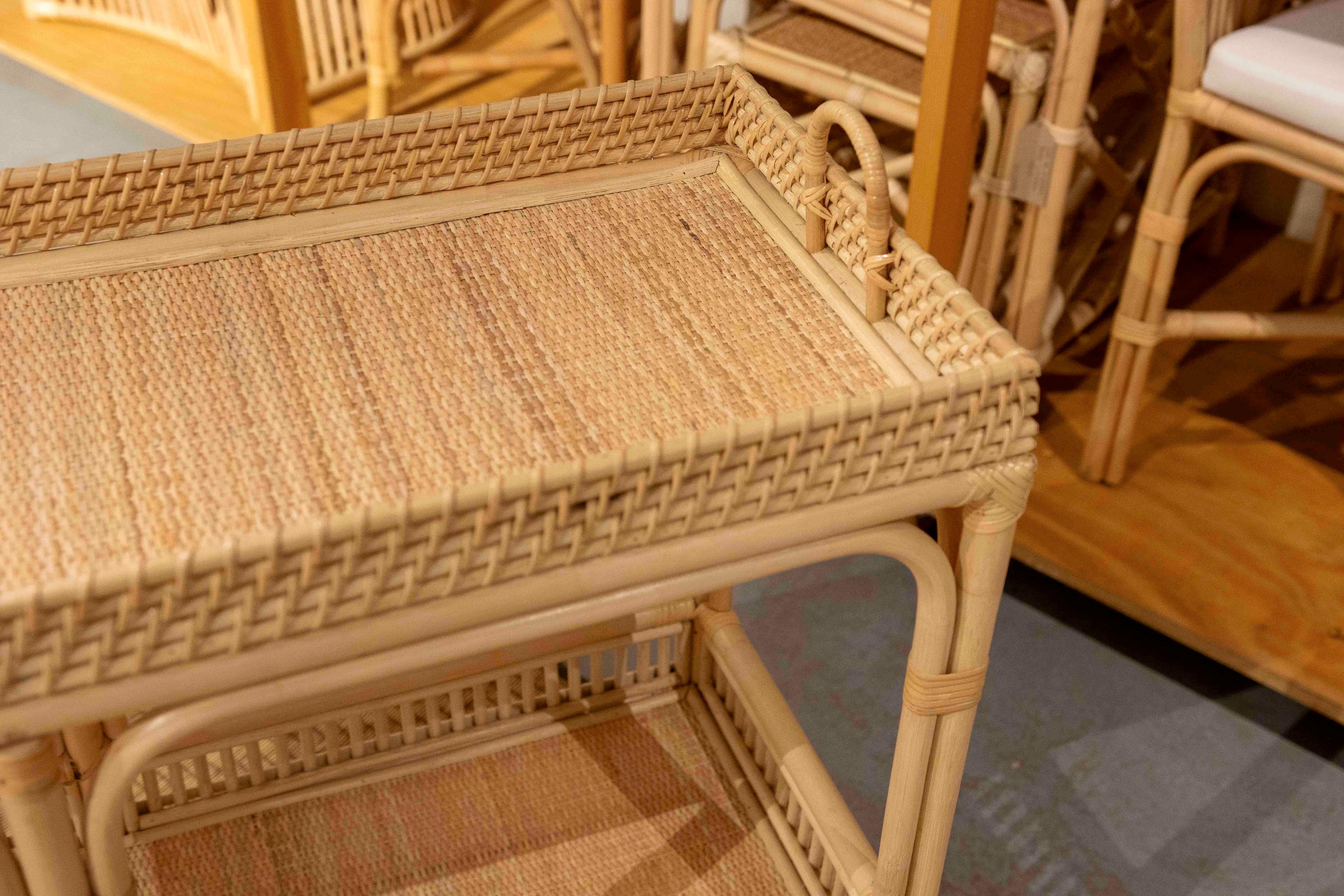 Handmade Bamboo and Wicker Console Table with Handles For Sale 6