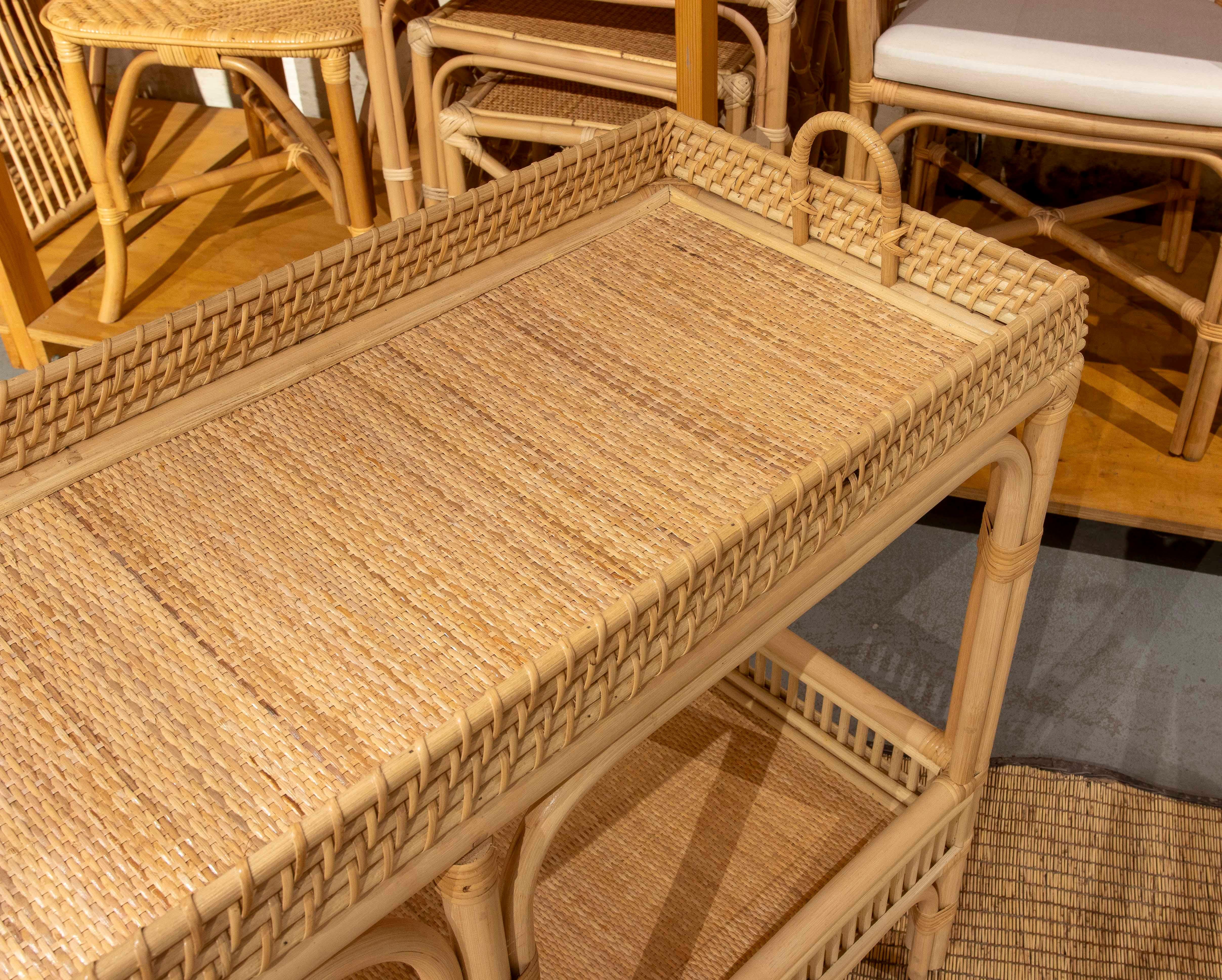 Handmade Bamboo and Wicker Console Table with Handles For Sale 1