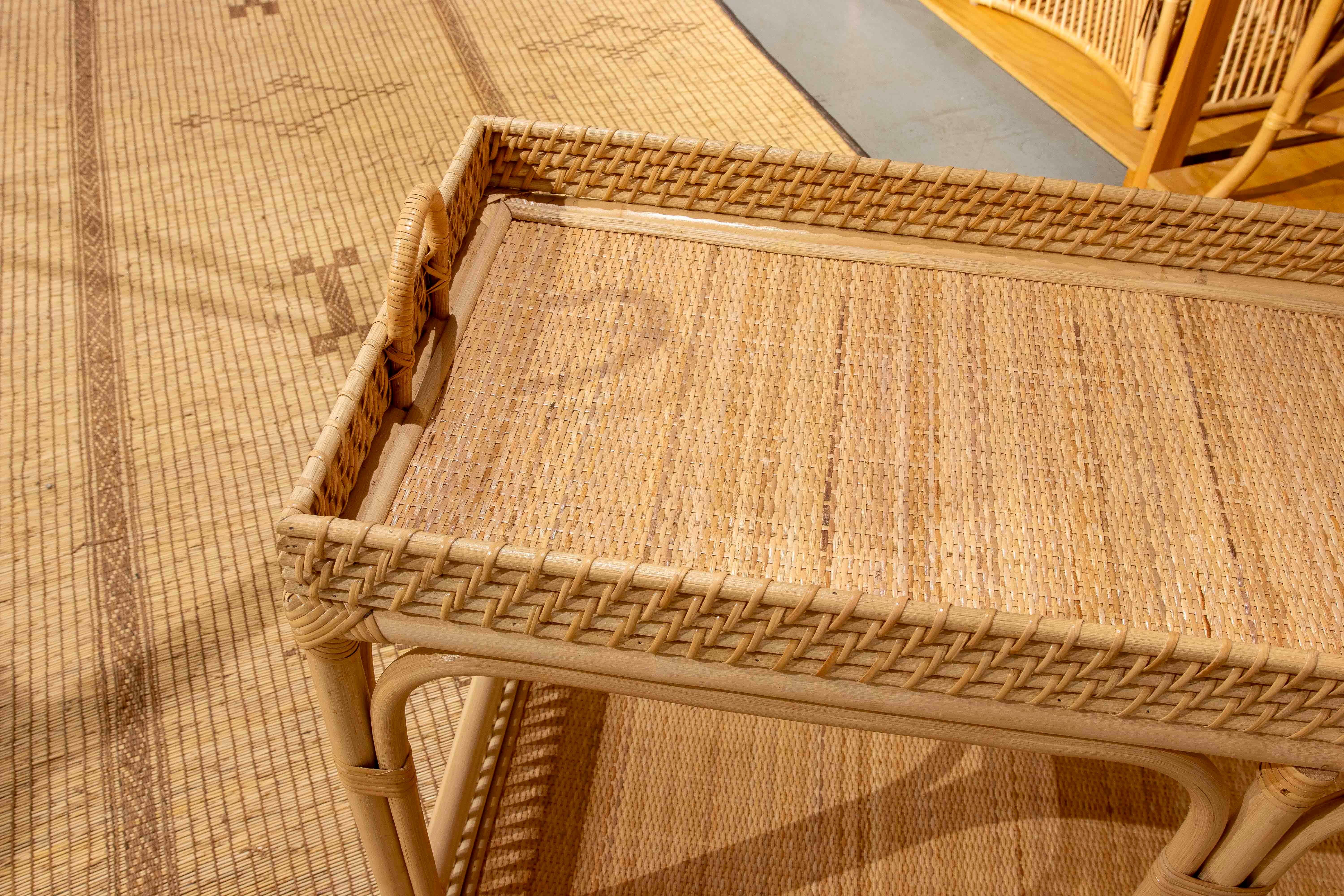 Handmade Bamboo and Wicker Console Table with Handles For Sale 2