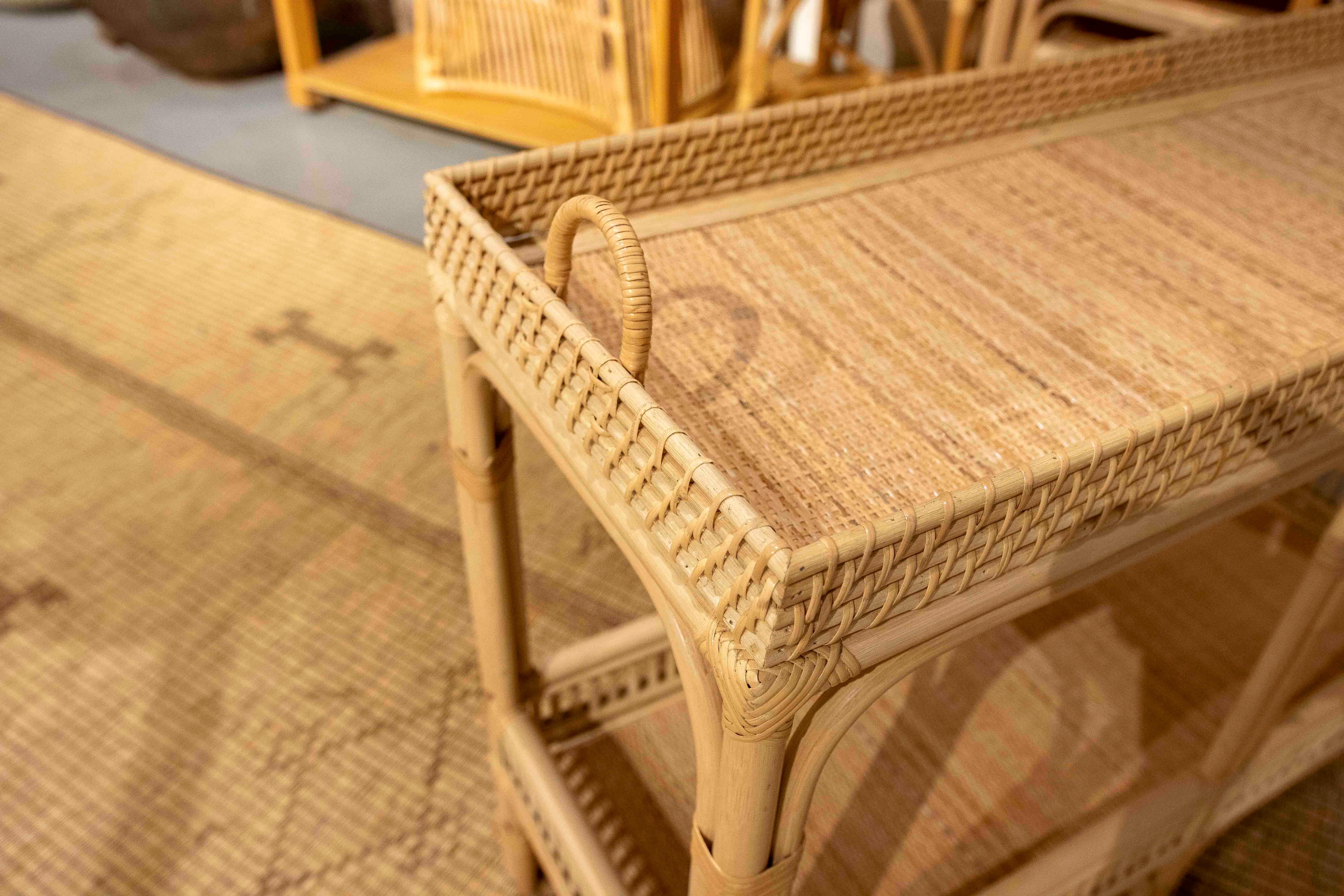 Handmade Bamboo and Wicker Console Table with Handles For Sale 3