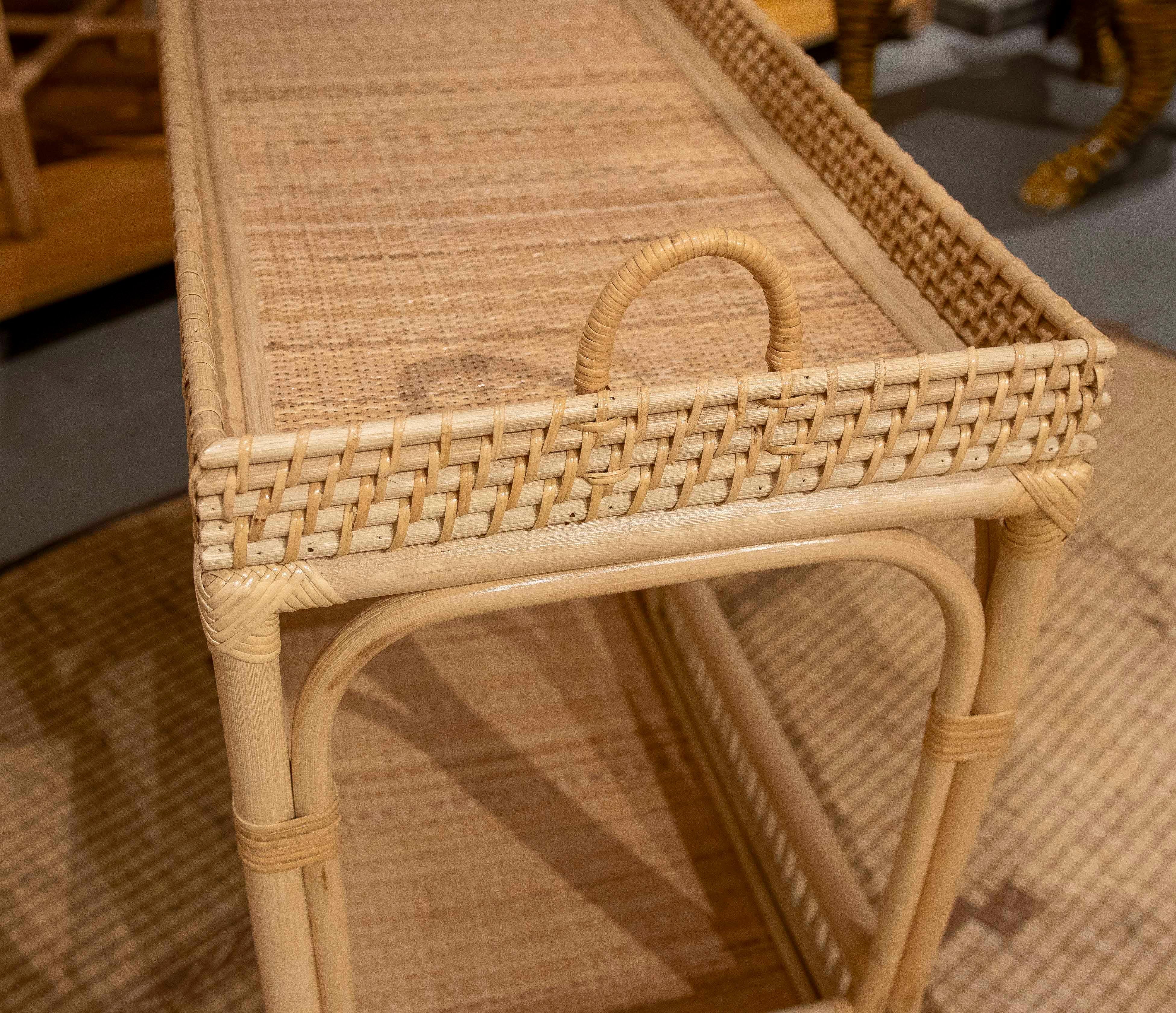 Handmade Bamboo and Wicker Console Table with Handles For Sale 4