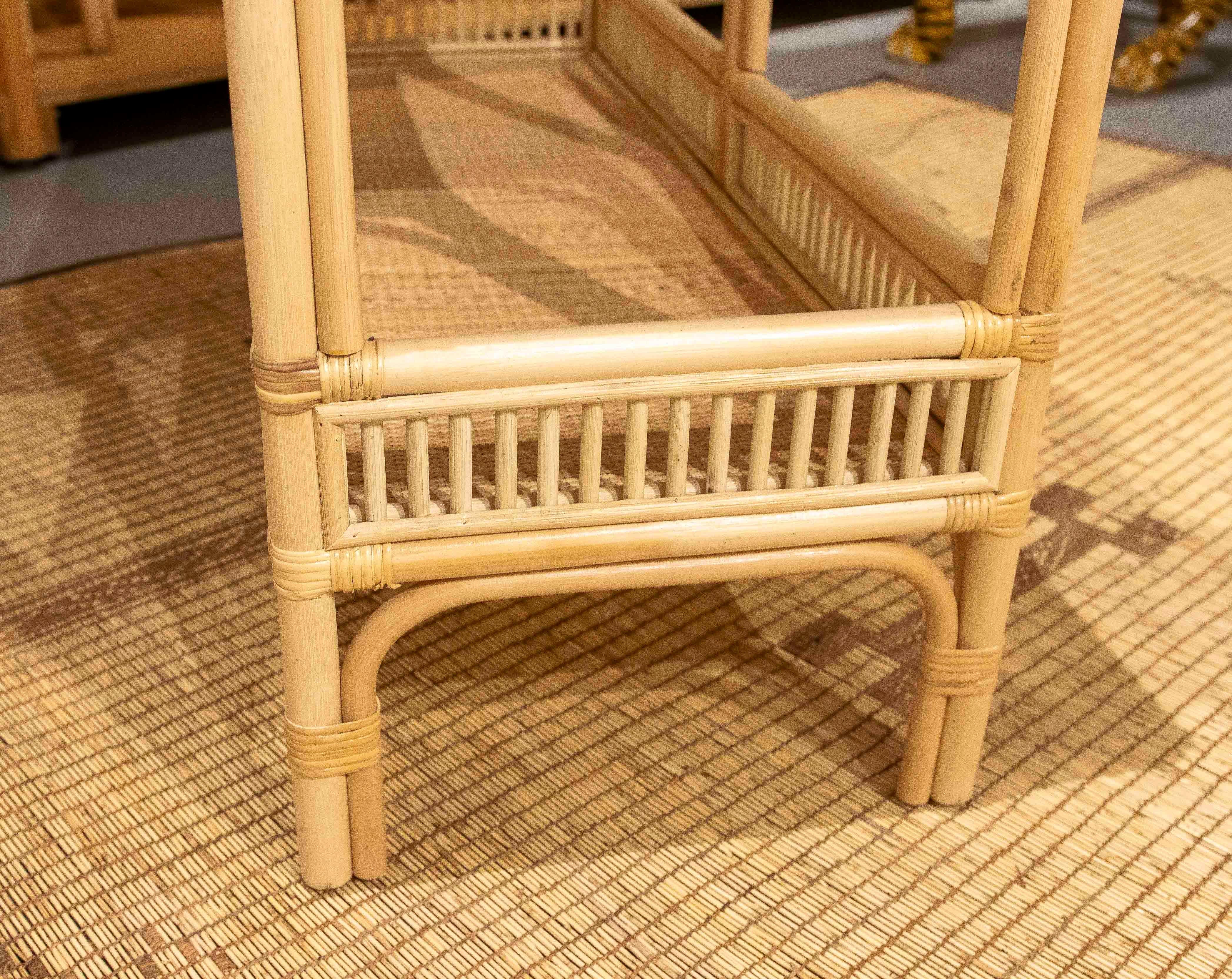 Handmade Bamboo and Wicker Console Table with Handles For Sale 5