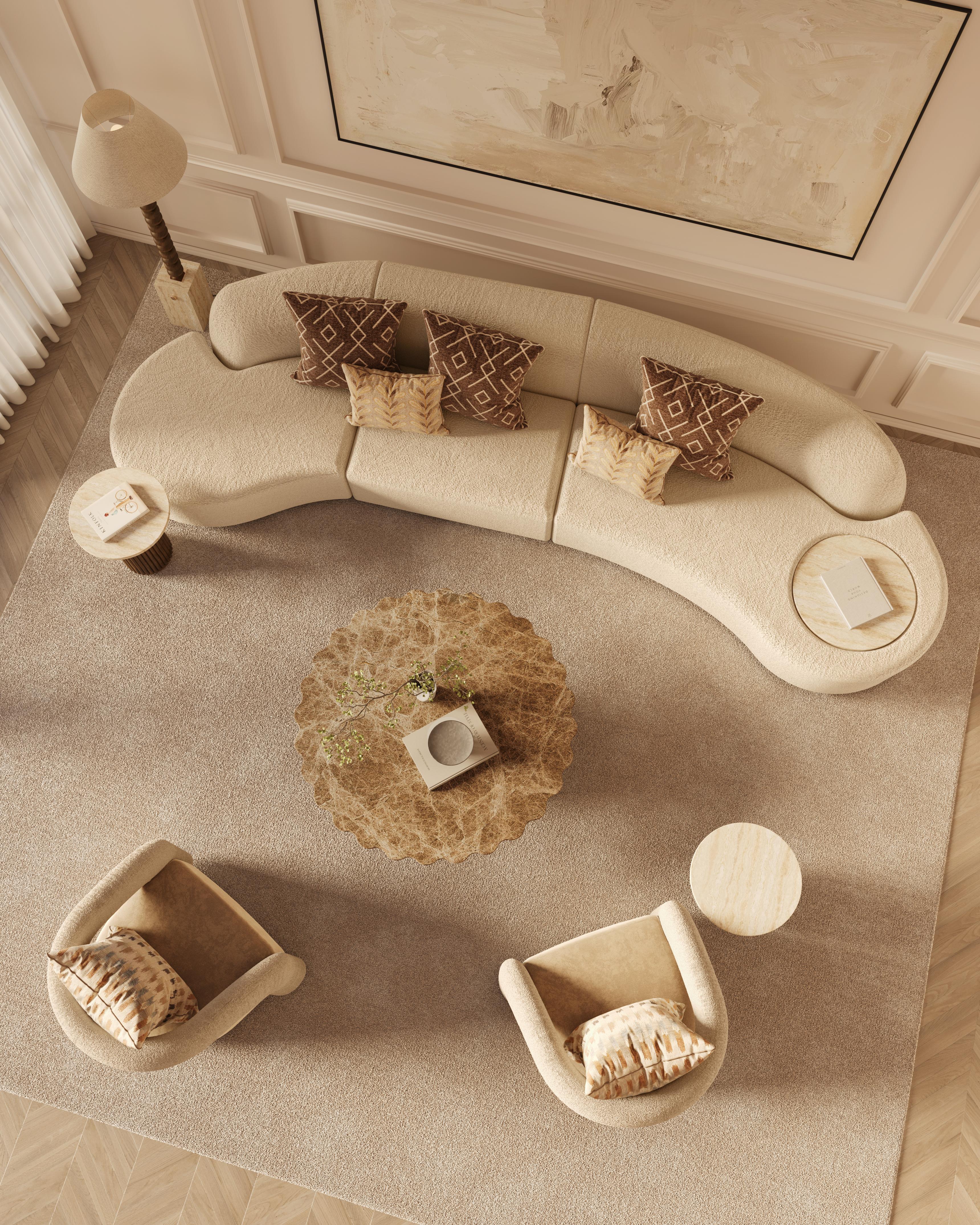 Organique Sectionnelle Nathalie II faite main en bouclé et silhouette incurvée par Nolita Harbour en vente