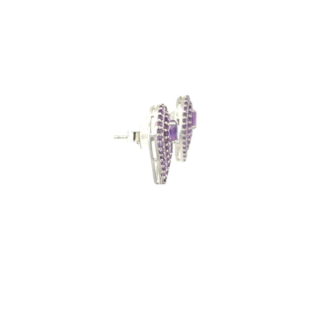 Mixed Cut Handmade Natural Amethyst Reversed Pear Stud Silver Earrings Gift for Her For Sale