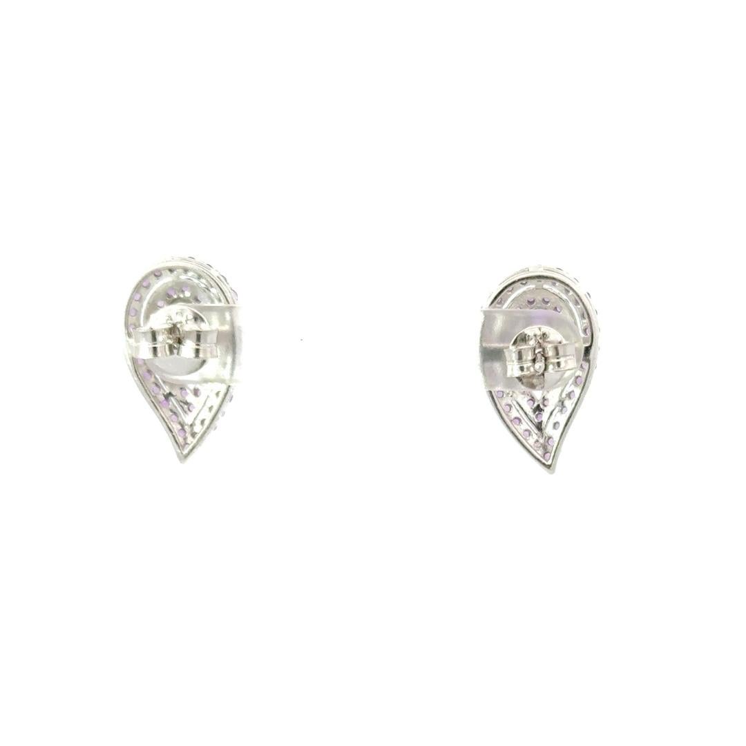 Women's Handmade Natural Amethyst Reversed Pear Stud Silver Earrings Gift for Her For Sale