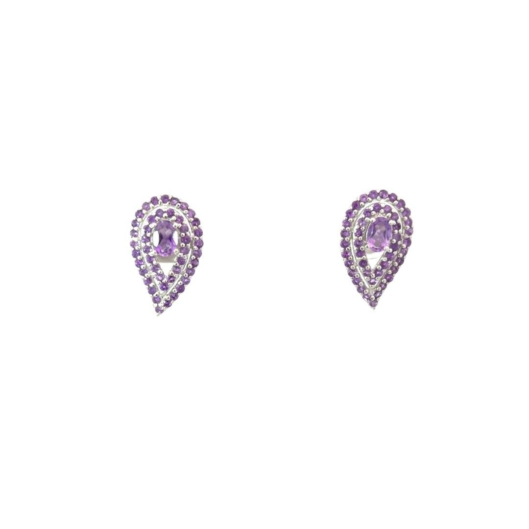 Handmade Natural Amethyst Reversed Pear Stud Silver Earrings Gift for Her For Sale 1