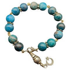 Bracciale con gemme di apatite naturale fatto a mano, perline da 10 mm, metallo argentato, 7,5 pollici