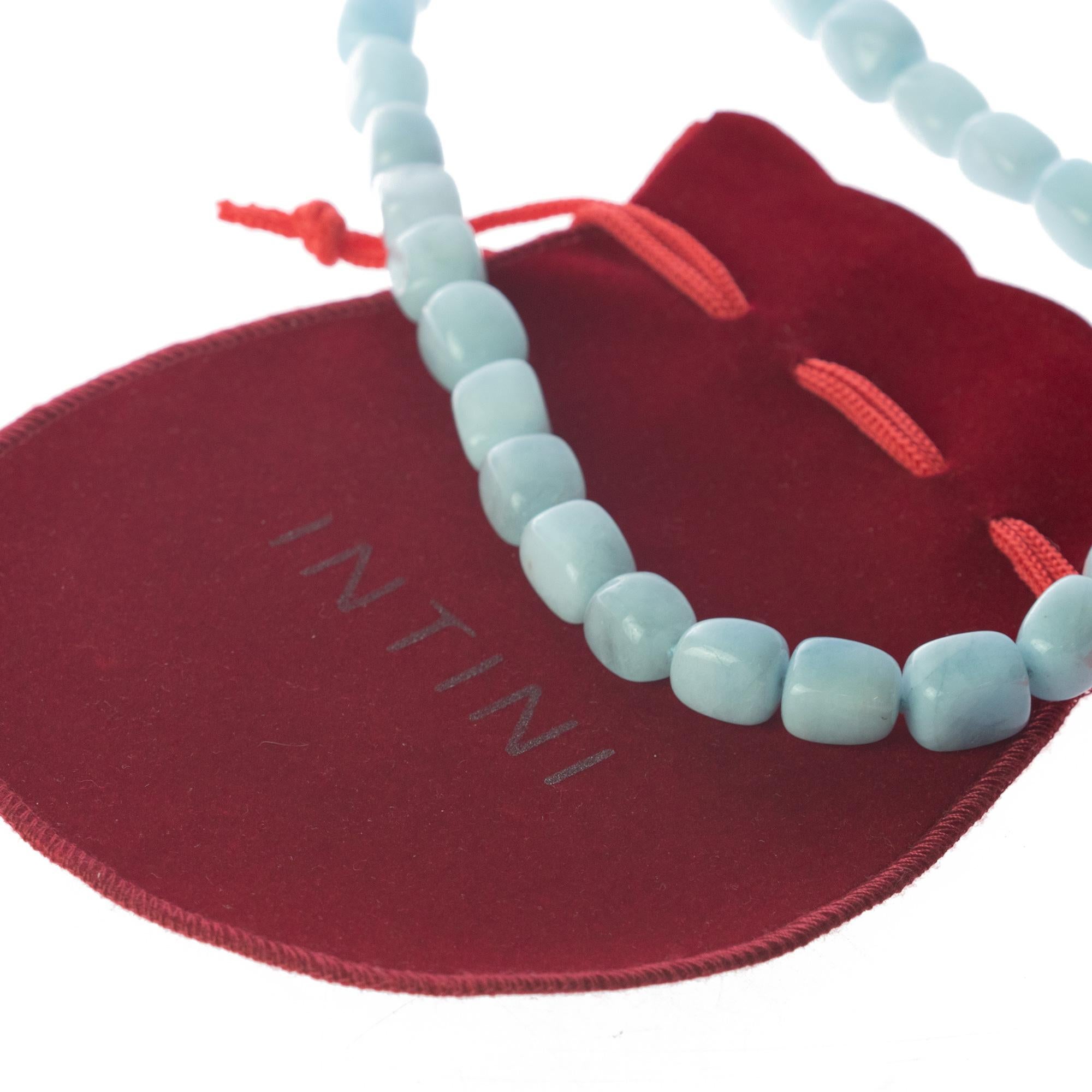 da uomo o donna Collana girocollo di perline preziose fatte a mano in acquamarina naturale Intini Jewels in vendita