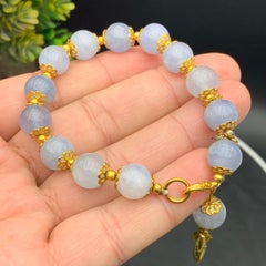 Handmade Natural Aquamarine Bracelet, 10.4 mm Beads, Gold-Plated, 7.5 Inches