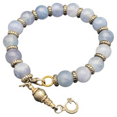Handmade Natural Aquamarine Gemstone Bracelet, 10.4 mm Beads, Silver Metal, 7.5”
