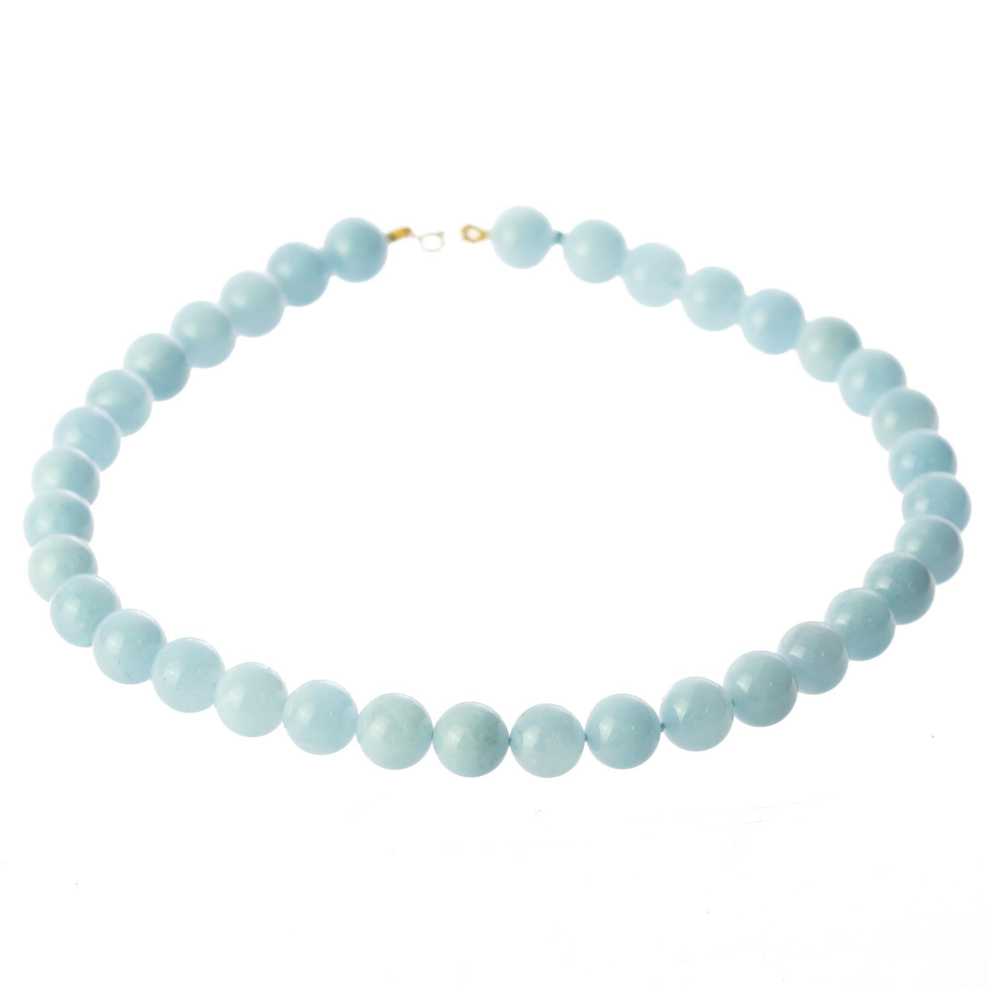 Art Nouveau Collana girocollo di perline preziose fatta a mano con acquamarina naturale rotonda Intini Jewels in vendita