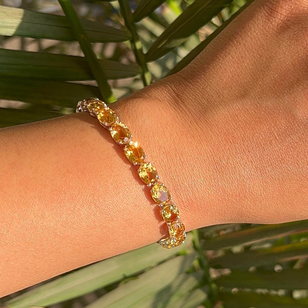 Handmade Natural Citrine Faceted Gemstone Unisex Bracelet in 925 Silver For Sale 4