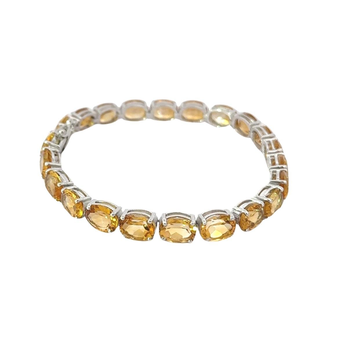 Modernist Handmade Natural Citrine Faceted Gemstone Unisex Bracelet in 925 Silver For Sale