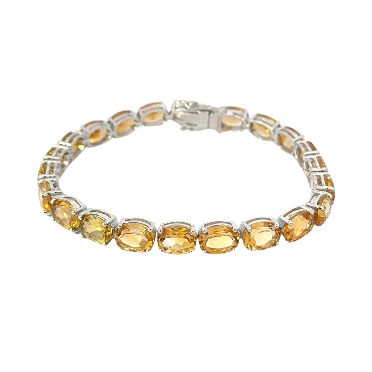 Handmade Natural Citrine Faceted Gemstone Unisex Bracelet in 925 Silver In New Condition For Sale In New York, NY
