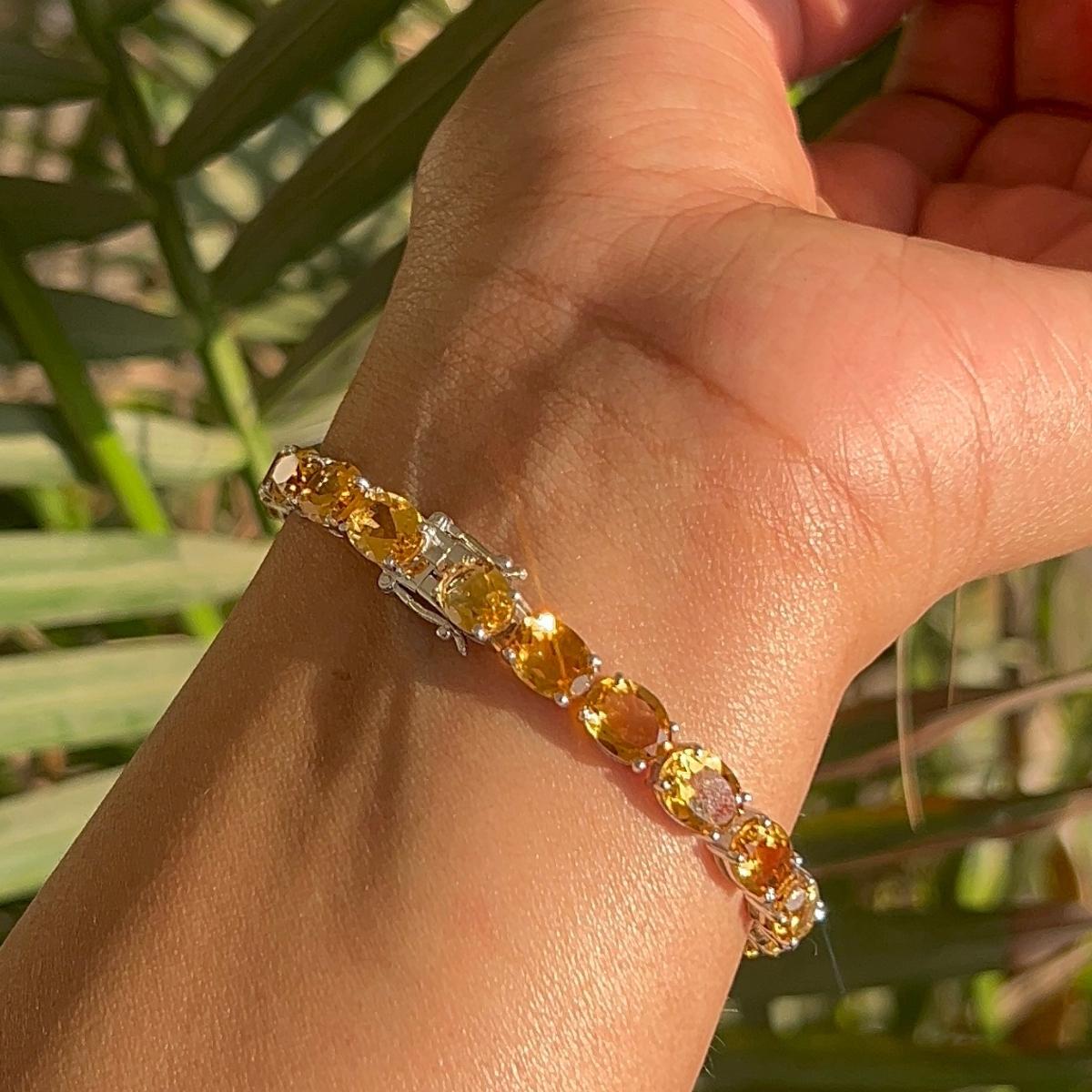 Handmade Natural Citrine Faceted Gemstone Unisex Bracelet in 925 Silver For Sale 2