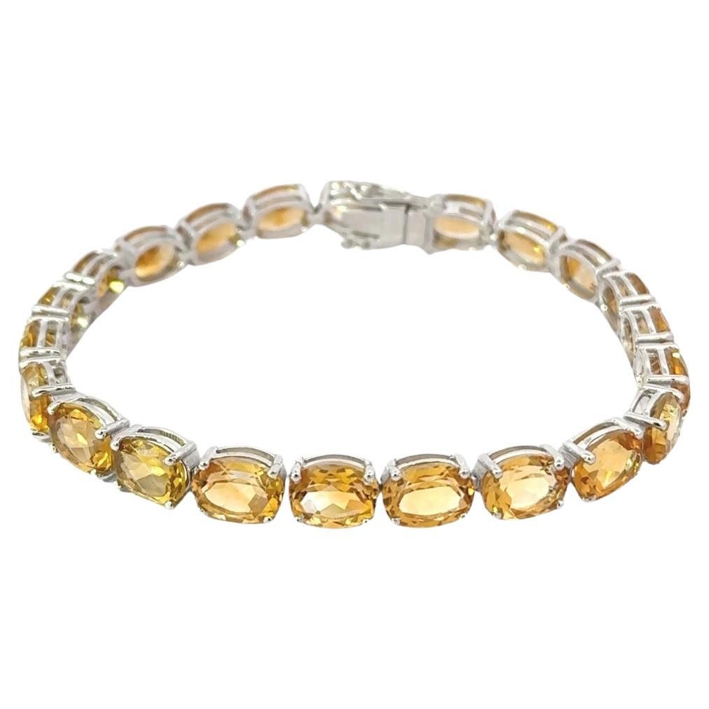 Handmade Natural Citrine Faceted Gemstone Unisex Bracelet in 925 Silver For Sale