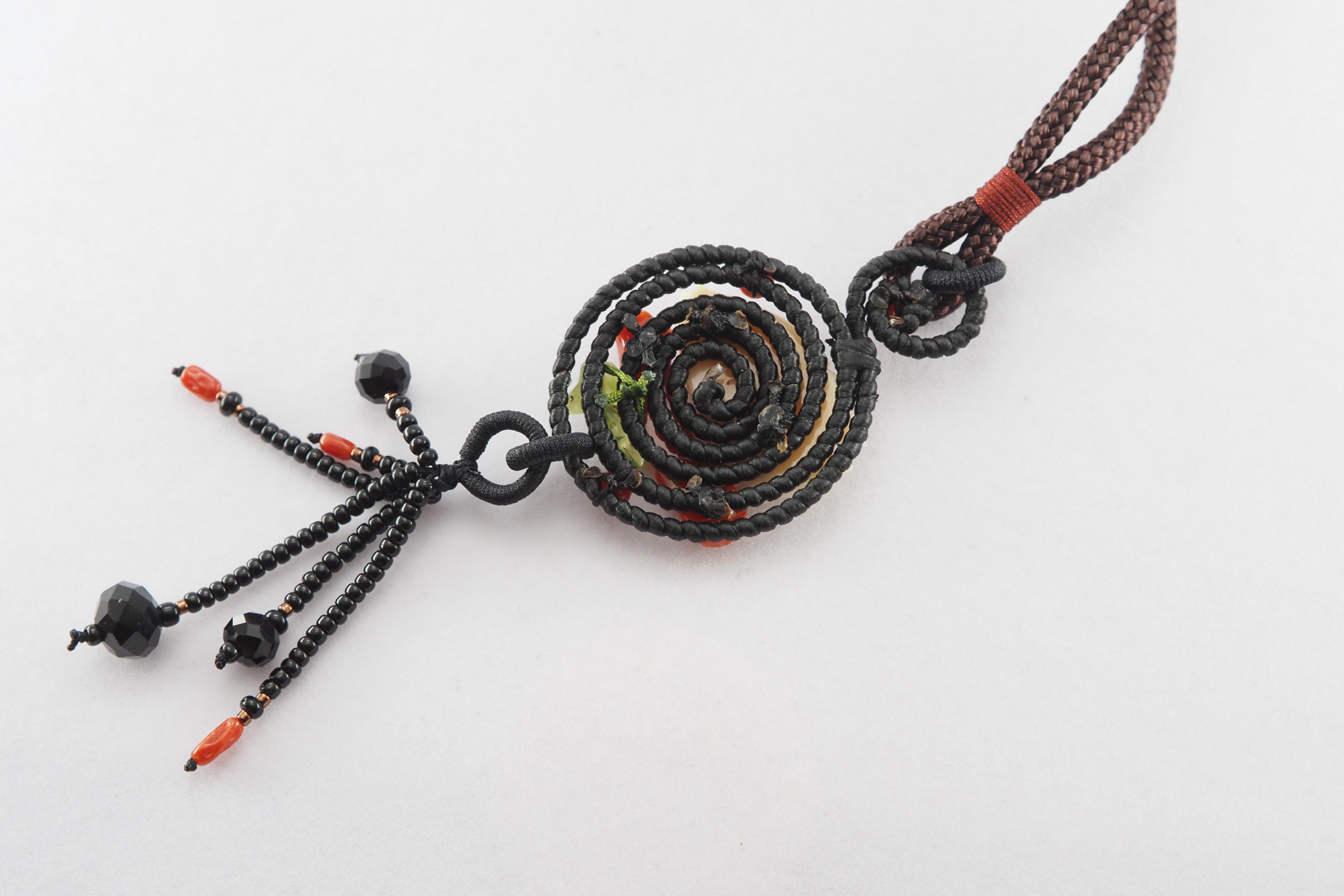 Handmade Natural Coral Carved Fish, Agate & Peridot Gemstone Necklace For Sale 7