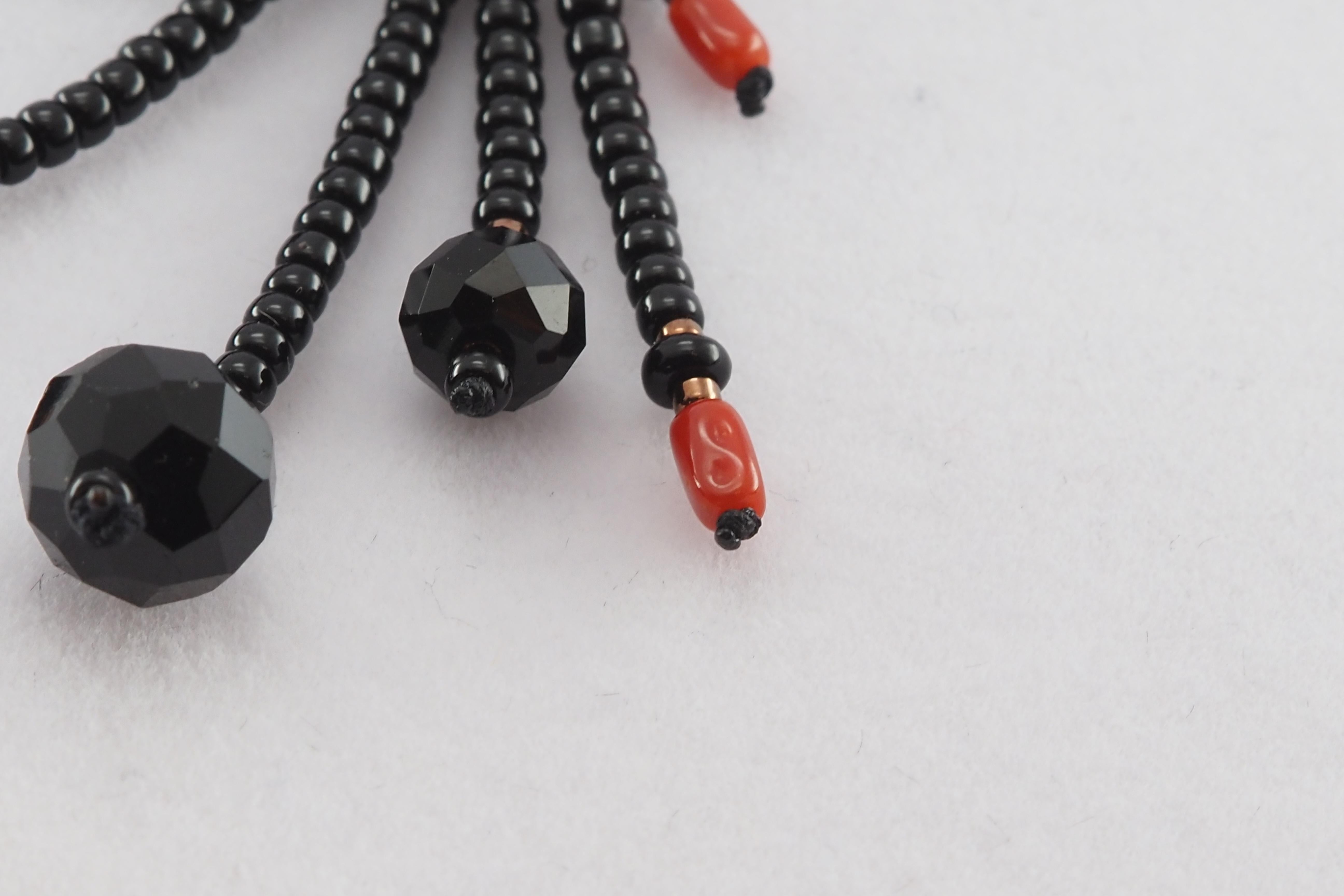 Women's or Men's Handmade Natural Coral Carved Fish, Agate & Peridot Gemstone Necklace For Sale