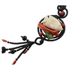 Handmade Natural Coral Carved Fish, Agate & Peridot Gemstone Necklace