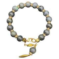Handmade Natural Dark Gray Labradorite Bracelet with 10 mm Beads, Gold Metal 7.5 Handmade Natural Dark Gray Labradorite Bracelet with 10 mm Beads, Gold Metal 7.5