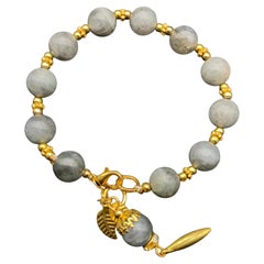 Handmade Natural Dark Gray Labradorite Bracelet with 9.8 mm Beads, Gold Metal 7” Handmade Natural Dark Gray Labradorite Bracelet with 9.8 mm Beads, Gold Metal 7”