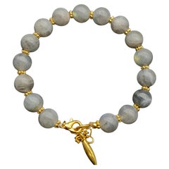 Handmade Natural Dark Gray Labradorite Armband mit 9,8 mm Perlen Gold Metall 7,5