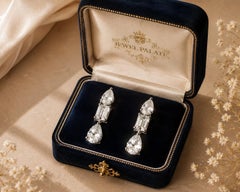 Natural 1.01 Carat Pear Emerald Diamond Drop Earrings in 18K White Gold