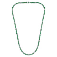 Handmade Natural Emerald Gemstone Diamond Chain Necklace 10 Karat White Gold