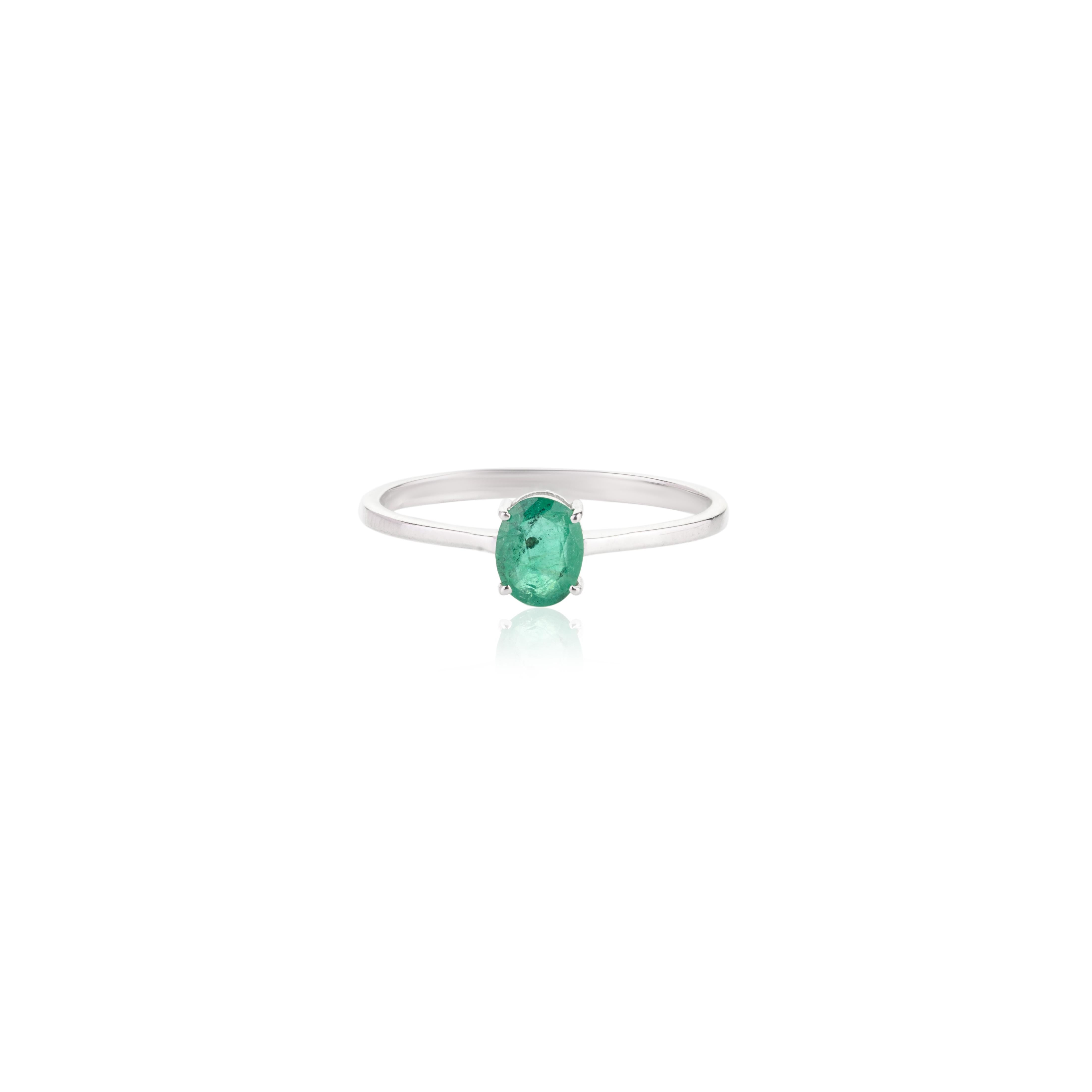 For Sale:  Handmade Natural Emerald Ring 18k Solid White Gold Minimalist Jewelry for Her 4