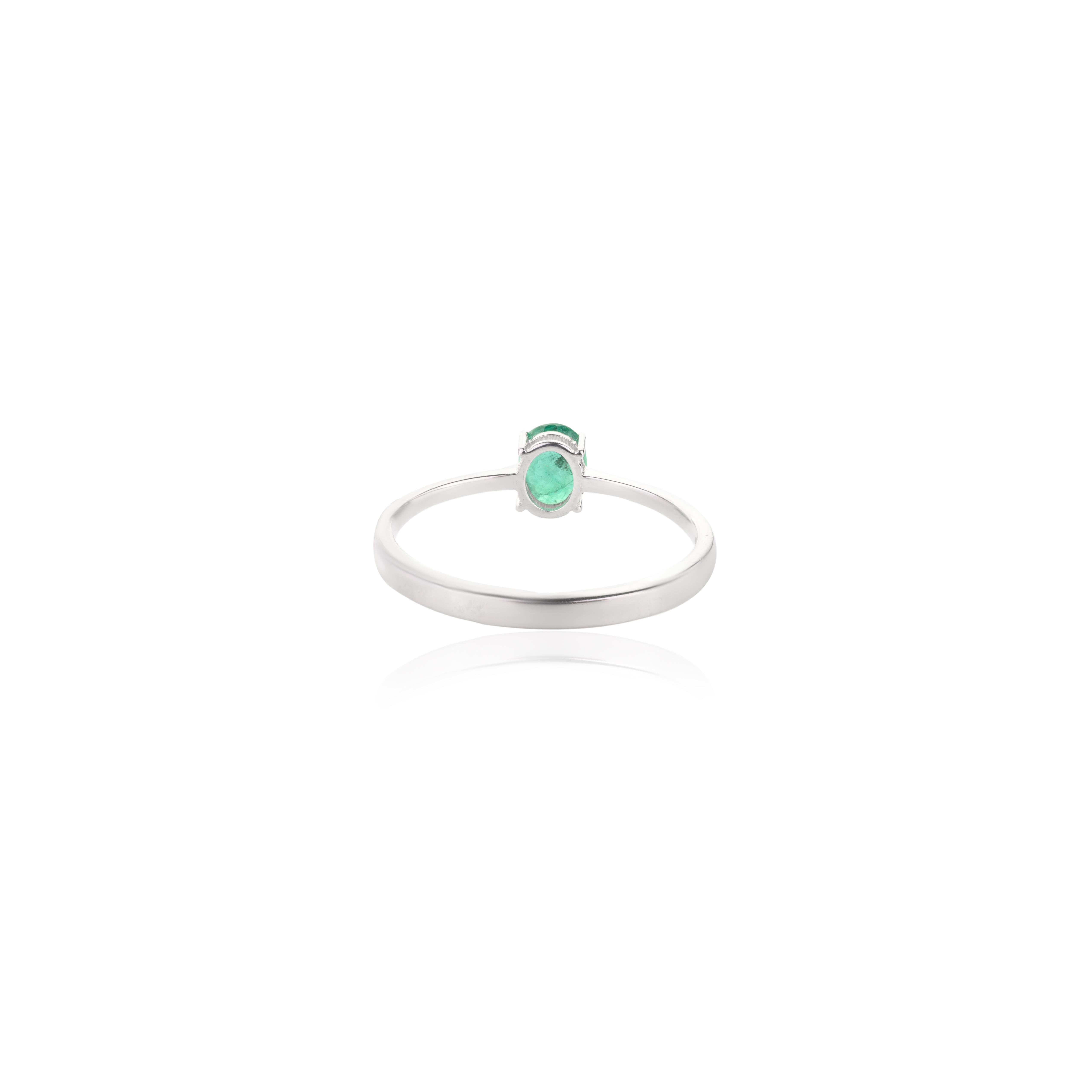 For Sale:  Handmade Natural Emerald Ring 18k Solid White Gold Minimalist Jewelry for Her 7