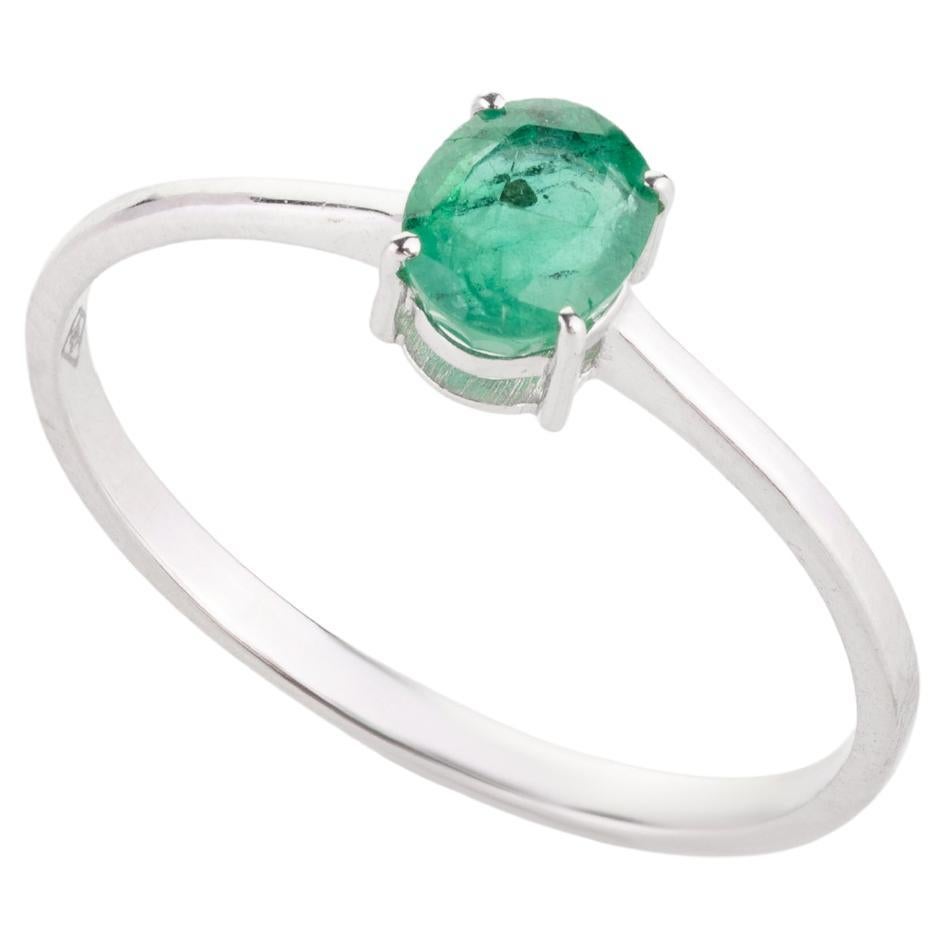 Handmade Natural Emerald Ring 18k Solid White Gold Minimalist Jewelry for Her