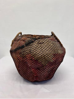 Handmade Natural Fiber and Leaf Basket Wrapped in Fish Net, 1970s
