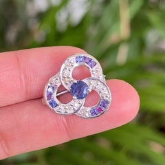 Handmade Natural Purple Sapphire Poppy Flower Brooch in 925 Solid Silver