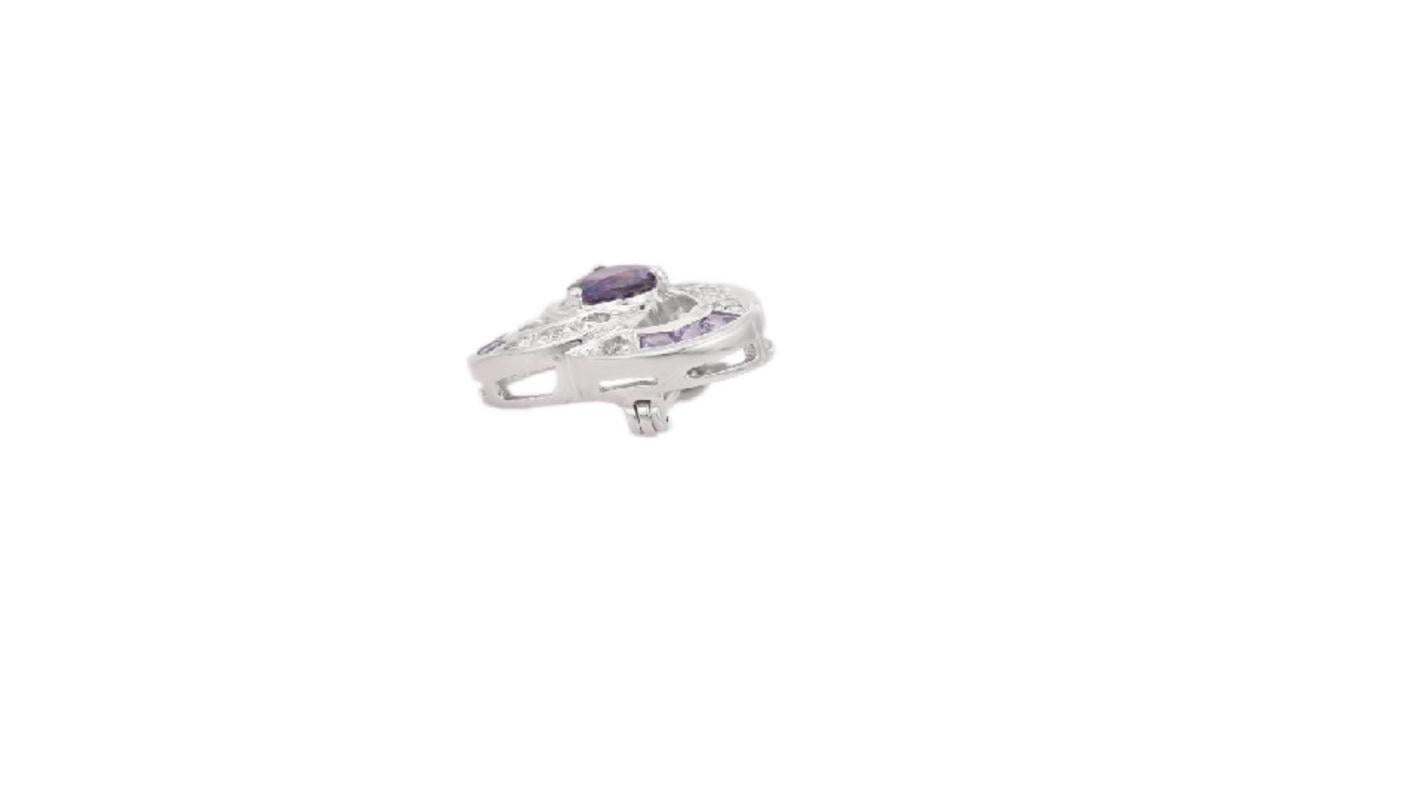 Mixed Cut Handmade Natural Purple Sapphire Poppy Flower Brooch in 925 Solid Silver For Sale