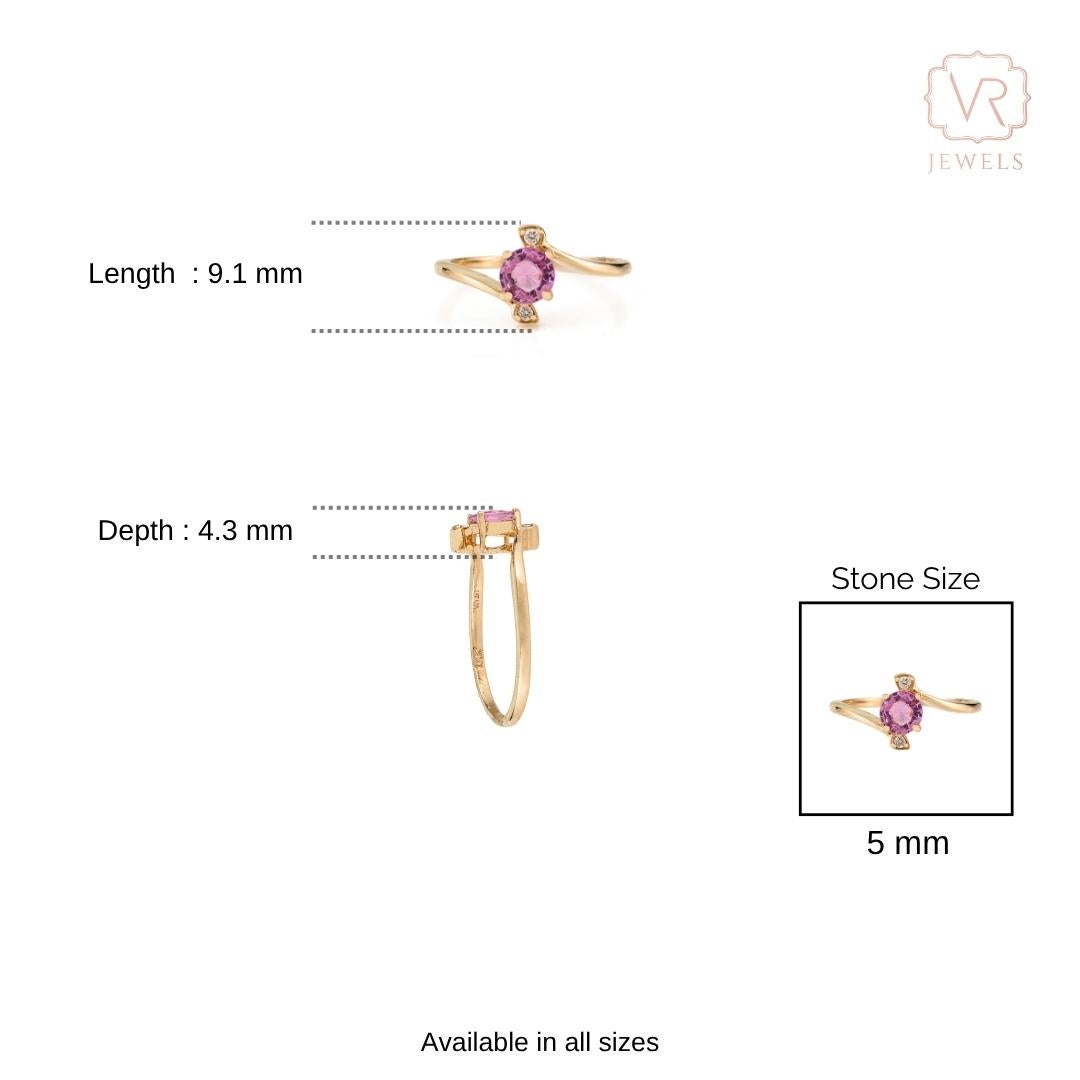 En vente :  Bague de contournement en or jaune 14 carats, saphir rose rond naturel et diamant, faite à la main 10