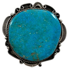Used Handmade Navajo Sterling Silver .925  2" Round Birdseye Turquoise Ring Size 10.5