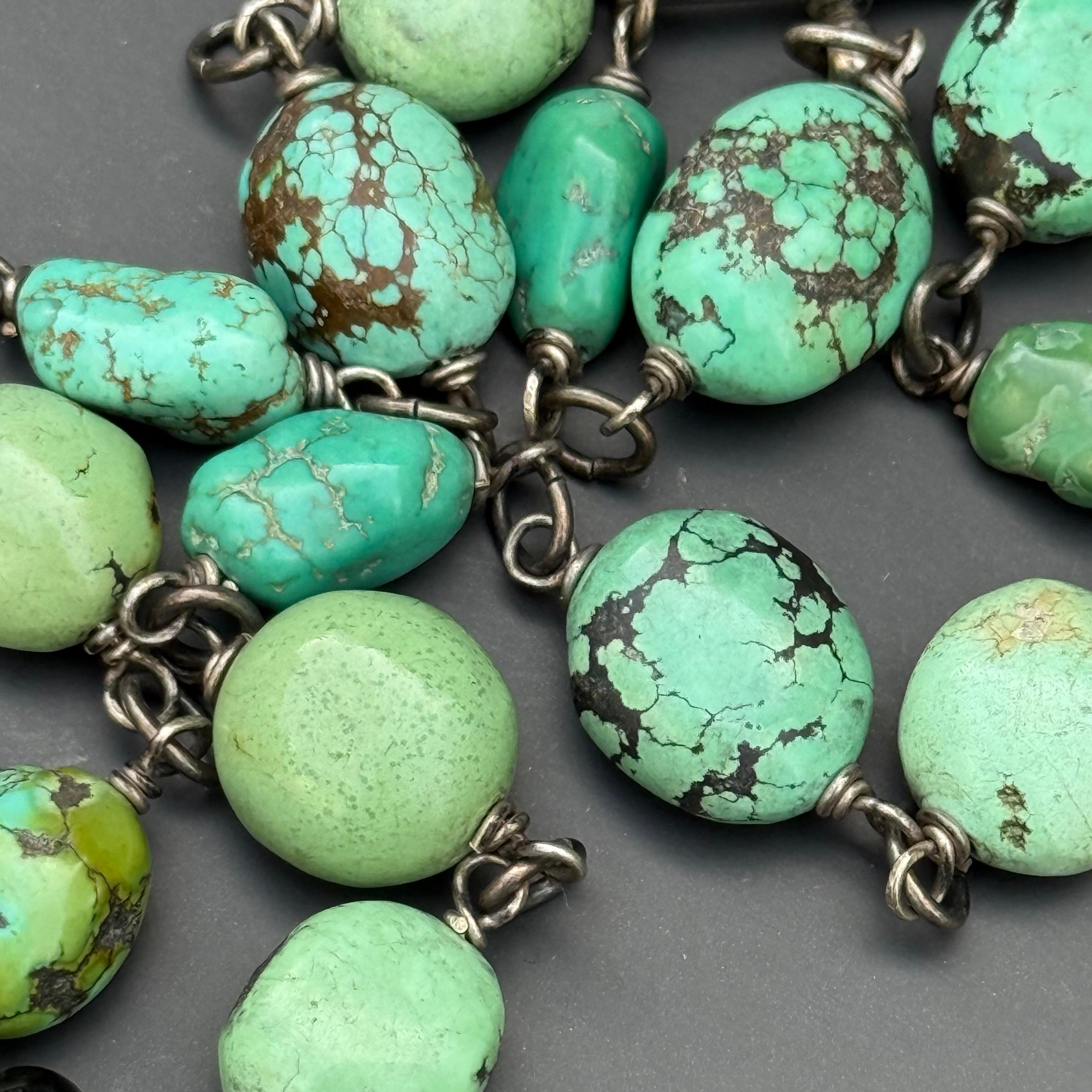 Handmade Necklace with Antique Indian Silver Hanuman Amulet Turquoise For Sale 1