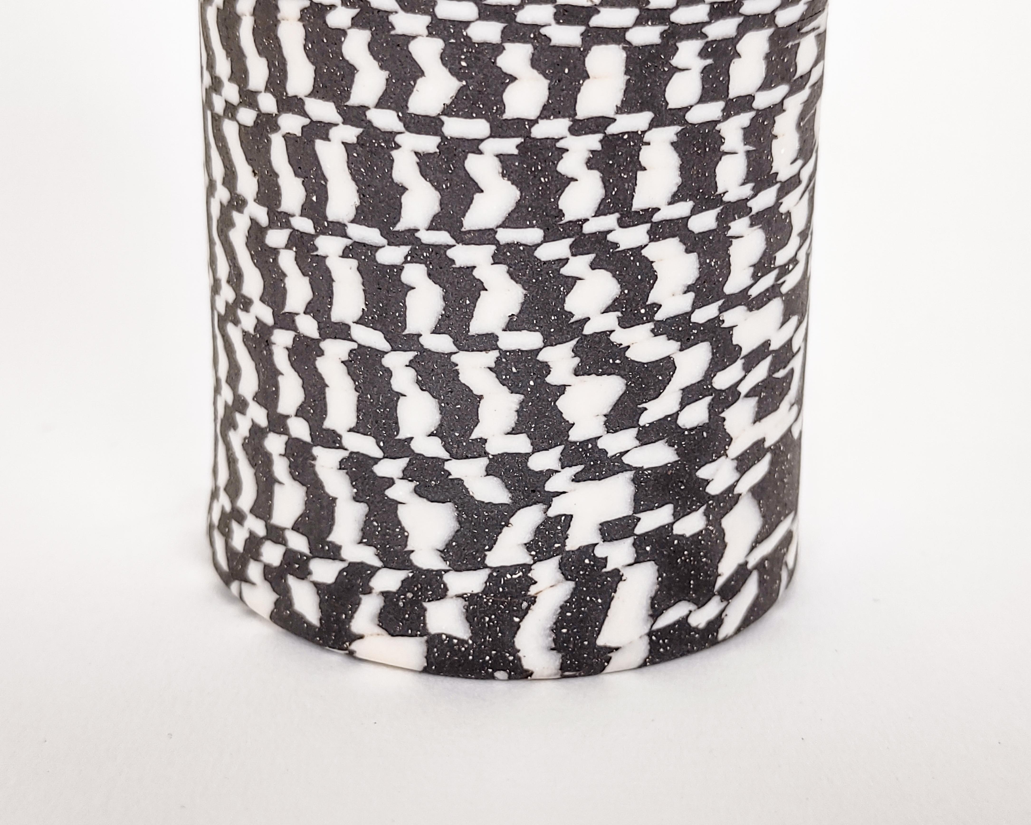 Contemporary Handmade Nerikomi Black and White Hounds -tooth Vase by Fizzy Ceramics For Sale