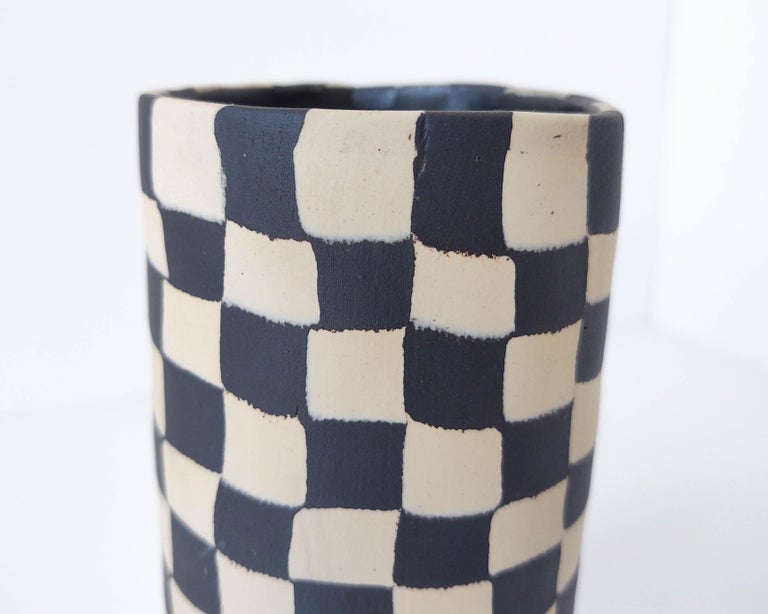 Handmade Nerikomi Black and White Checkered Ceramic Vase by Fizzy