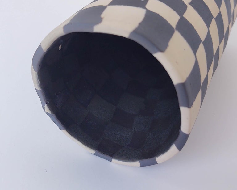 Handmade Nerikomi Black and White Checkered Ceramic Vase by Fizzy