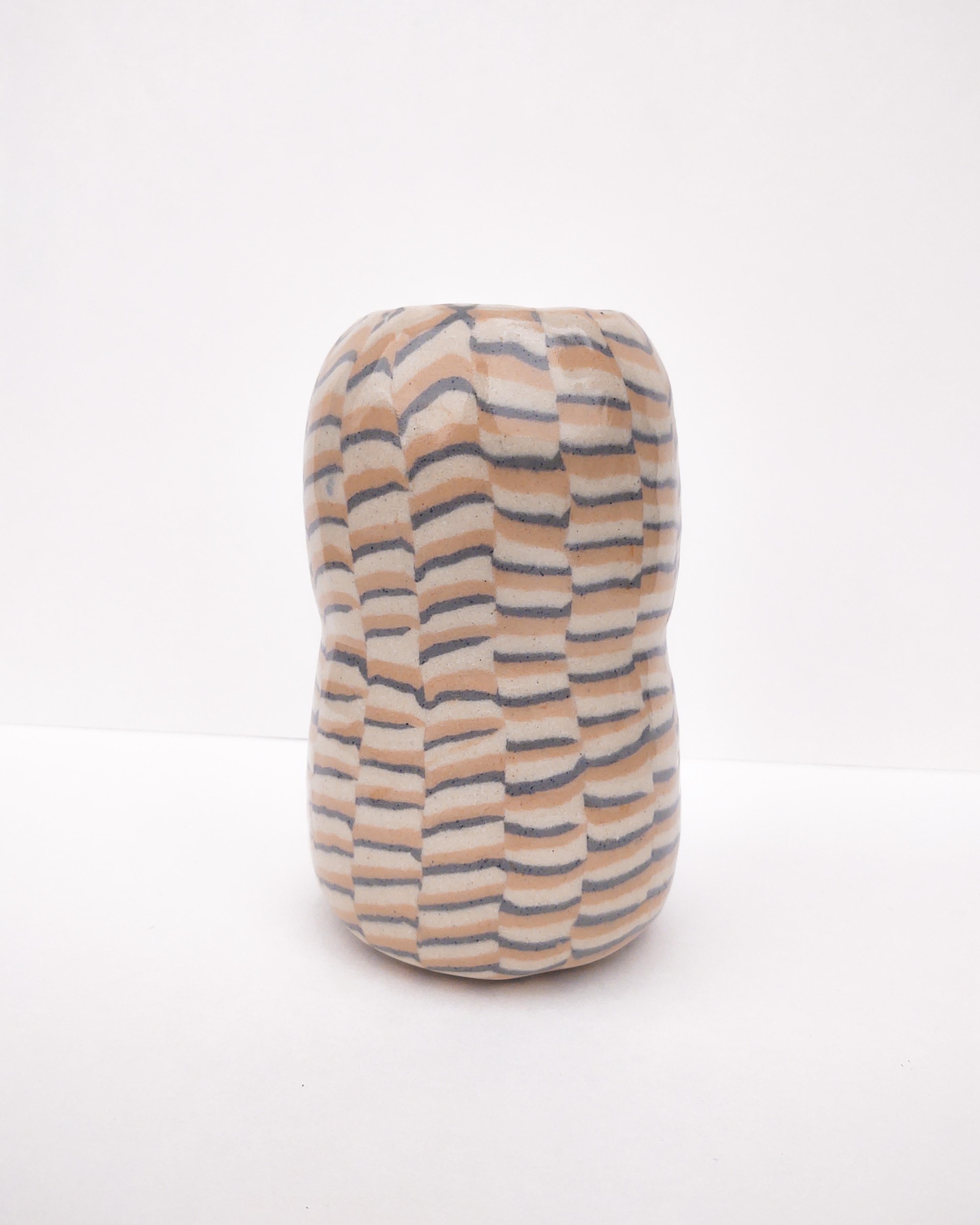 Organic Modern Handmade Nerikomi Three Color Abstract 'Peanut' Vase by Fizzy Ceramics For Sale