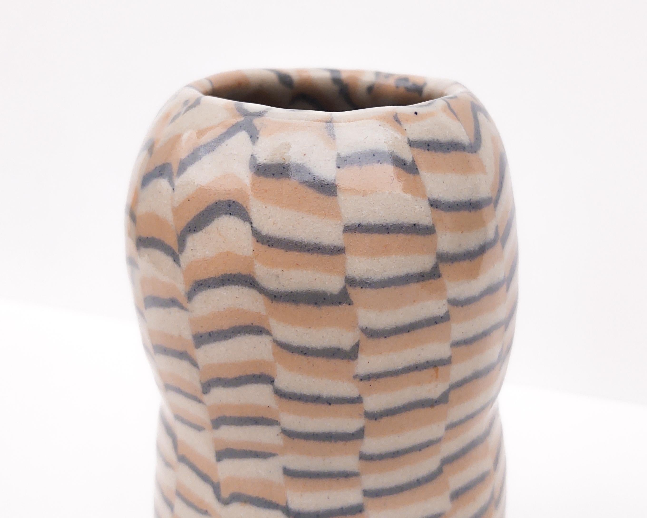 Hand-Crafted Handmade Nerikomi Three Color Abstract 'Peanut' Vase by Fizzy Ceramics For Sale