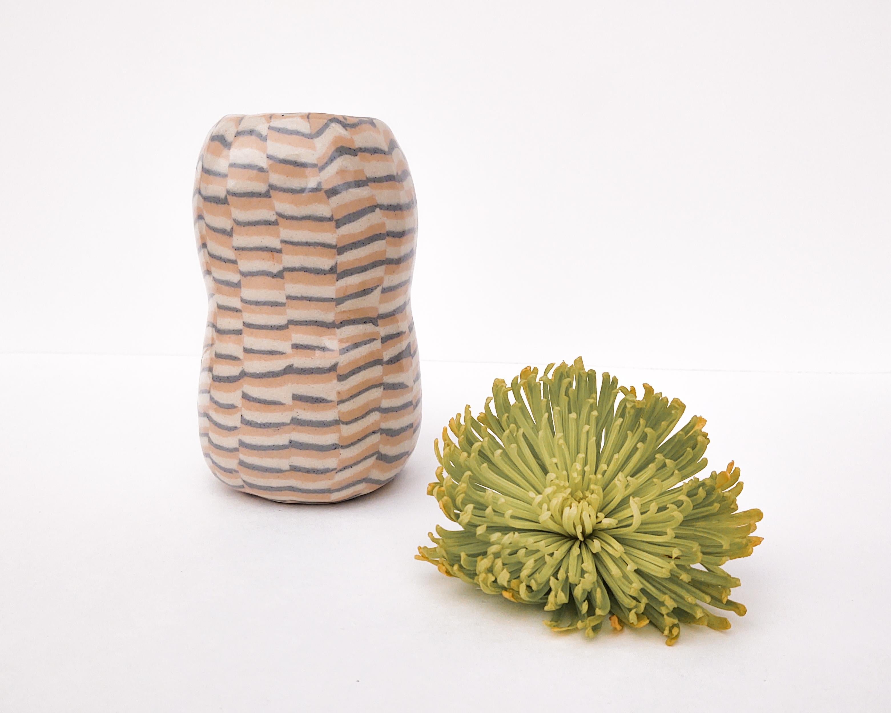 Contemporary Handmade Nerikomi Three Color Abstract 'Peanut' Vase by Fizzy Ceramics For Sale