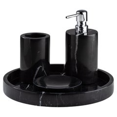 Handmade Nero Marquina Marble Bathroom Set with Round Tray
