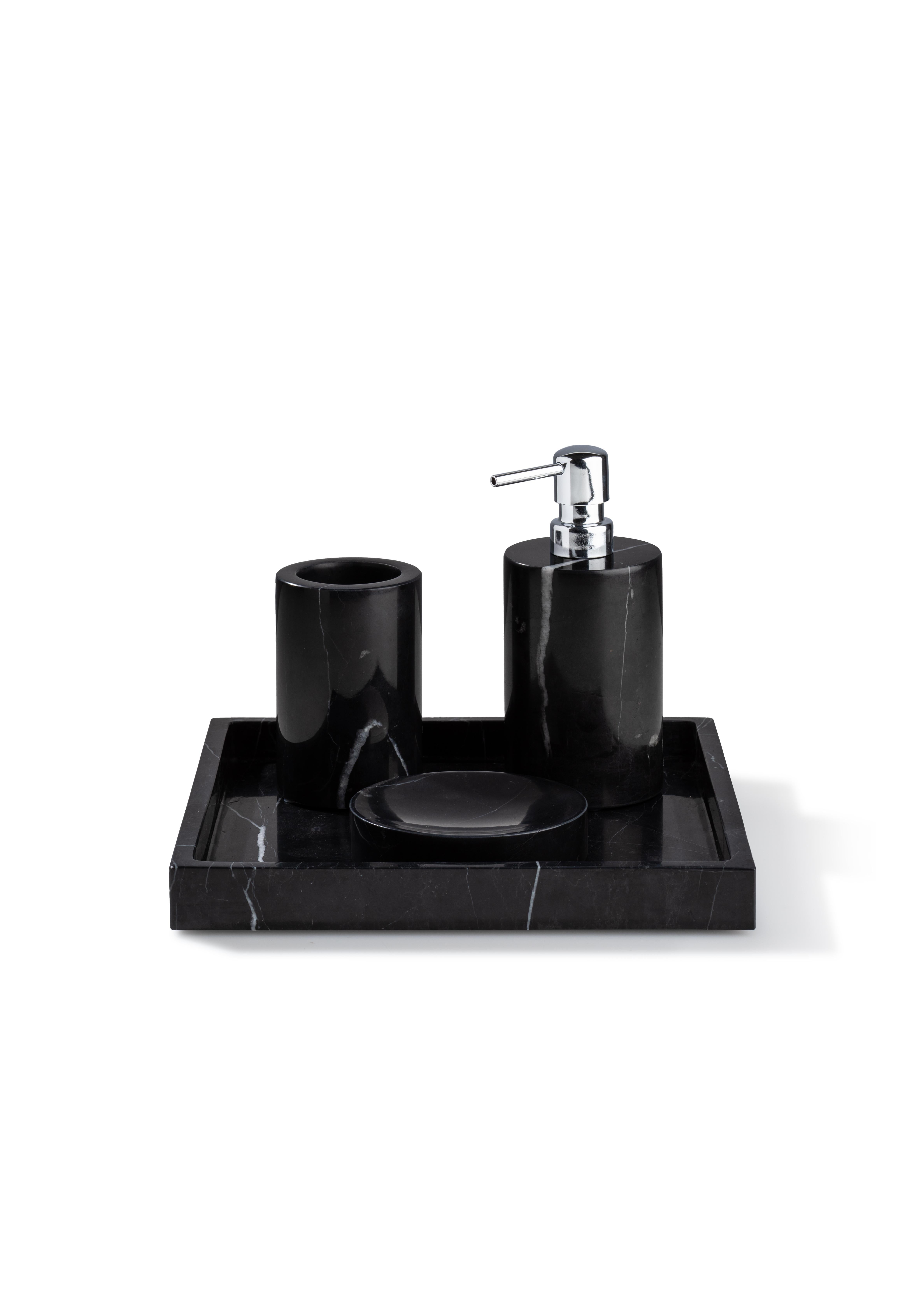 Handmade Nero Marquina Marble Bathroom Set with Square Tray For Sale 2