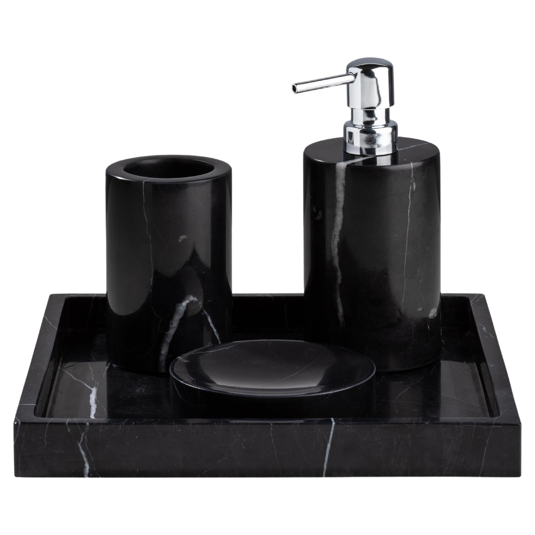 Handmade Nero Marquina Marble Bathroom Set with Square Tray